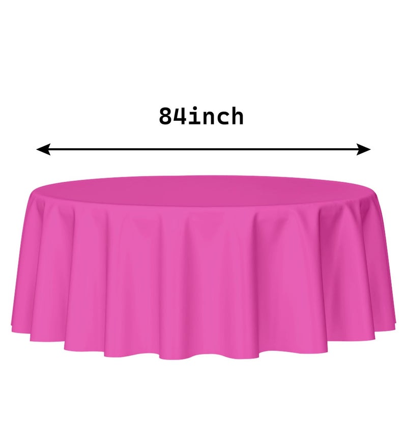 HEIPINIUYE 2 Pack Hot Pink Tablecloth Round 84 Inch Round Plastic Table Cloth Waterproof Disposable Round Table Cover for Party Birthday Camping Picnic Baby Shower Circle Tablecloth - Image 2